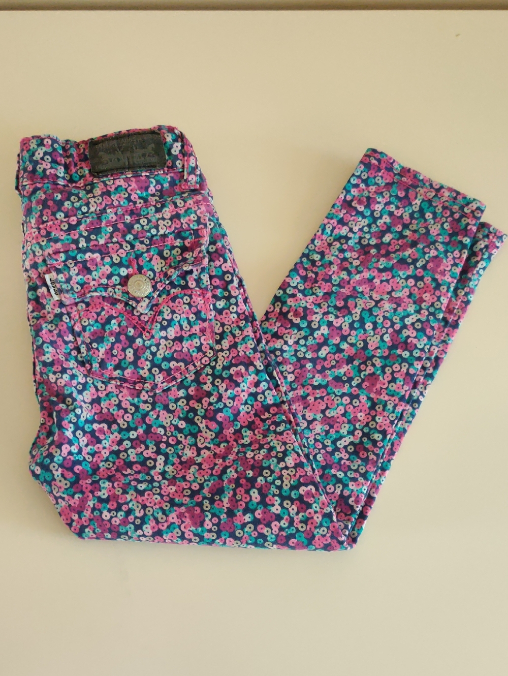 Levi's Sateen Legging - Pink, Blue & White Floral Print Stretch Jeans for Girls